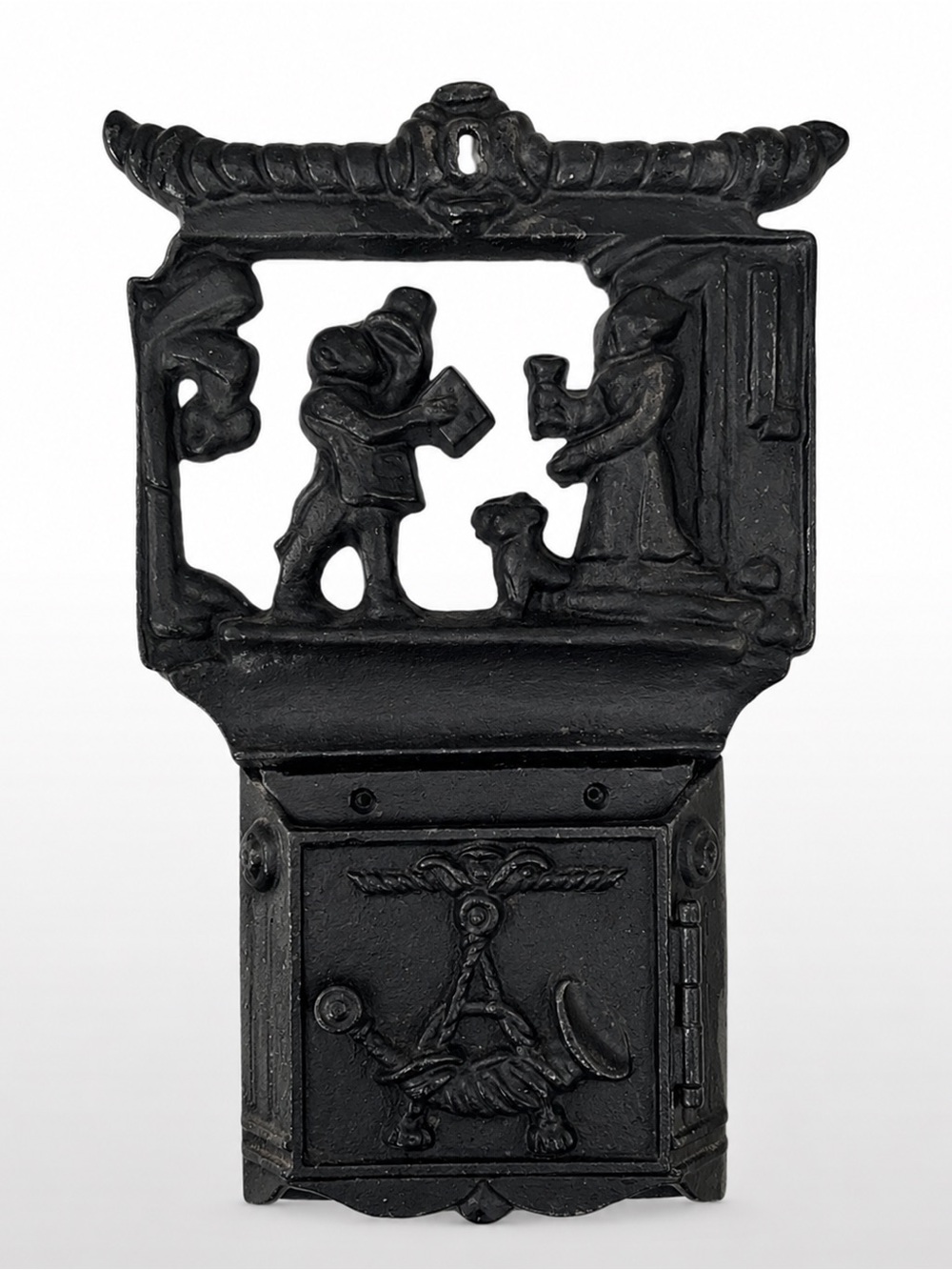 Vintage Cast Iron Dutch Wall Mailbox Letter Box Black Mail Slot